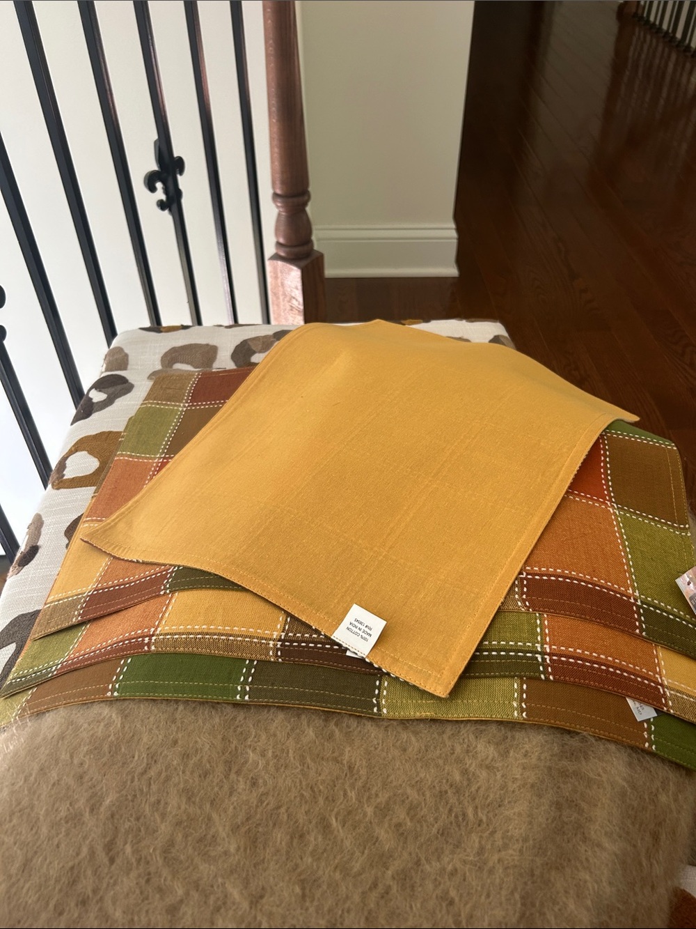 NWT Mustard yellow, orange and green Autumn Plaid placemats.